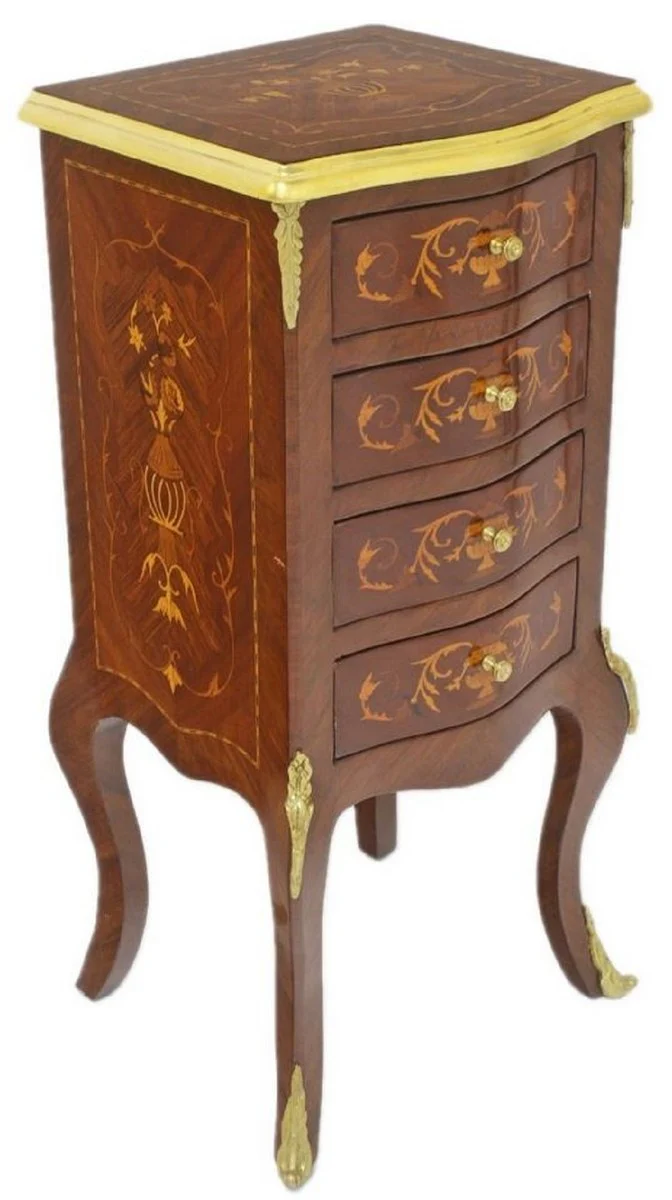 Baroque chest of drawers dark brown / gold 40 x 30 x H. 80 cm - Handcrafted solid wood antique style chest of drawers with 4 drawers - Baroque furniture