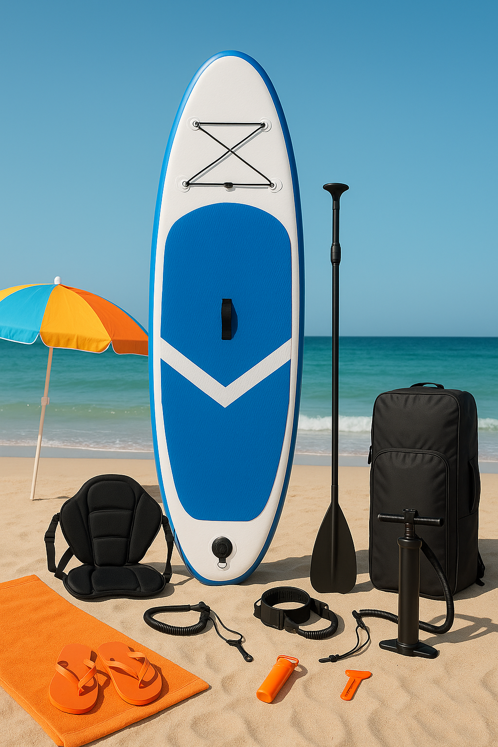 Aufblasbares Stand-Up-Paddle-Board (SUP) für Outdoor-Sportarten, blau-weißes PVC, für Strand/See/Reisen, 305 × 80 × 15 cm, IBTvczZ551iq