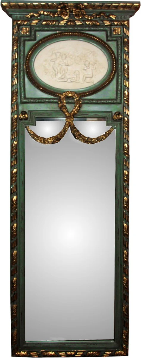 Rokoko Wandspiegel Gold B 59 x H 161 cm in Antik Grün / Gold - Barock Spiegel Edel & Prunkvoll