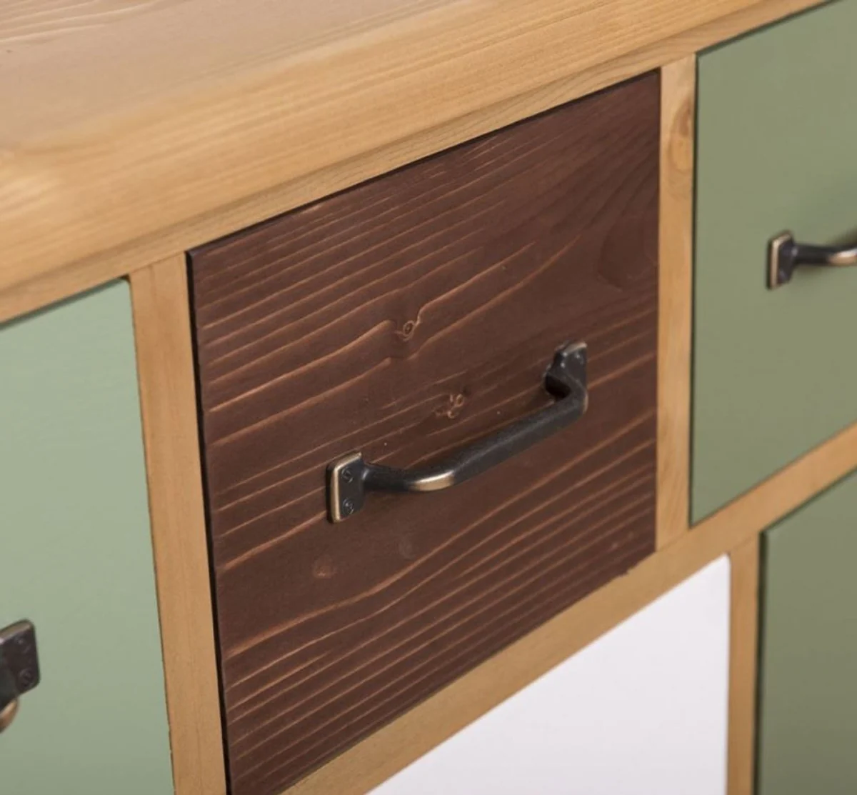 Country house style chest of drawers light brown / multicolored 180 x 48 x H. 95 cm - solid wood cabinet with 19 drawers - country house style furniture