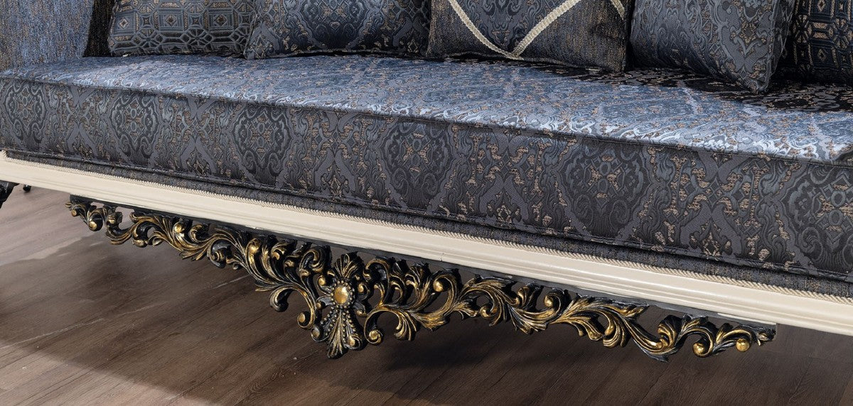 Luxury baroque sofa blue / white / black / gold - baroque style living room sofa with elegant pattern - luxury living room furniture in baroque style - baroque furniture - baroque furnishings