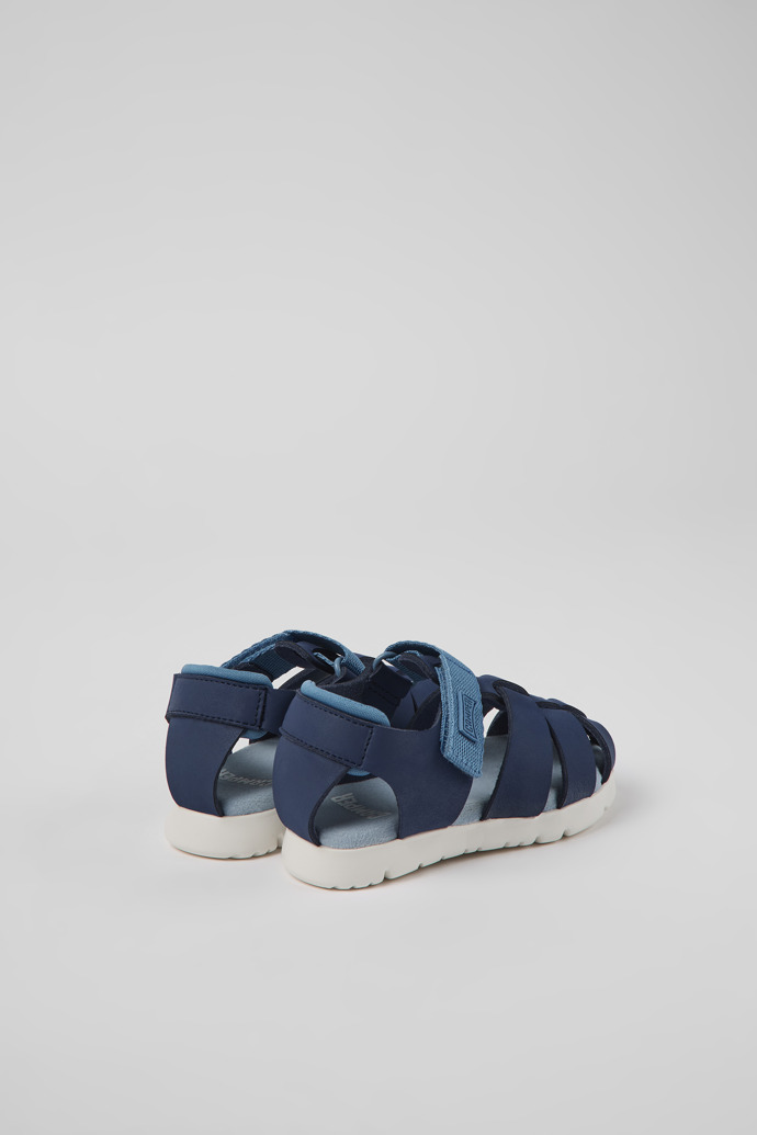 Raupen Blaues Leder und Stoff Sandalen für Jungen