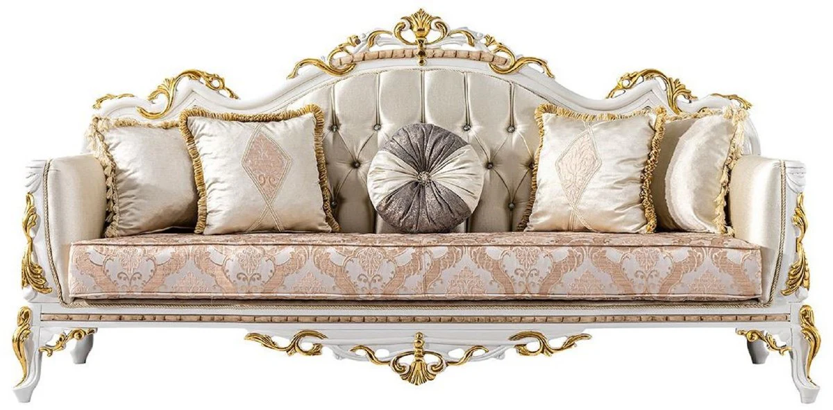Luxury baroque sofa gold / silver / brown / white / gold - magnificent living room sofa with glittering stones - baroque style living room furniture - luxury furniture in baroque style - baroque furnishings