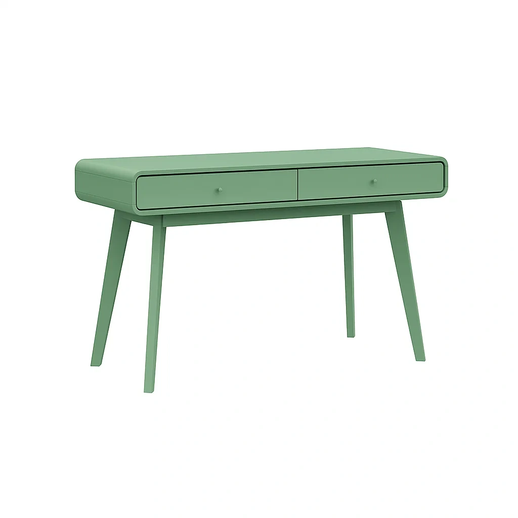Moderner Schreibtisch mit 2 Schubladen, grünem Gestell und Holzbeinen, 100 x 45 x 75 cm - cPwqDAD295Ef