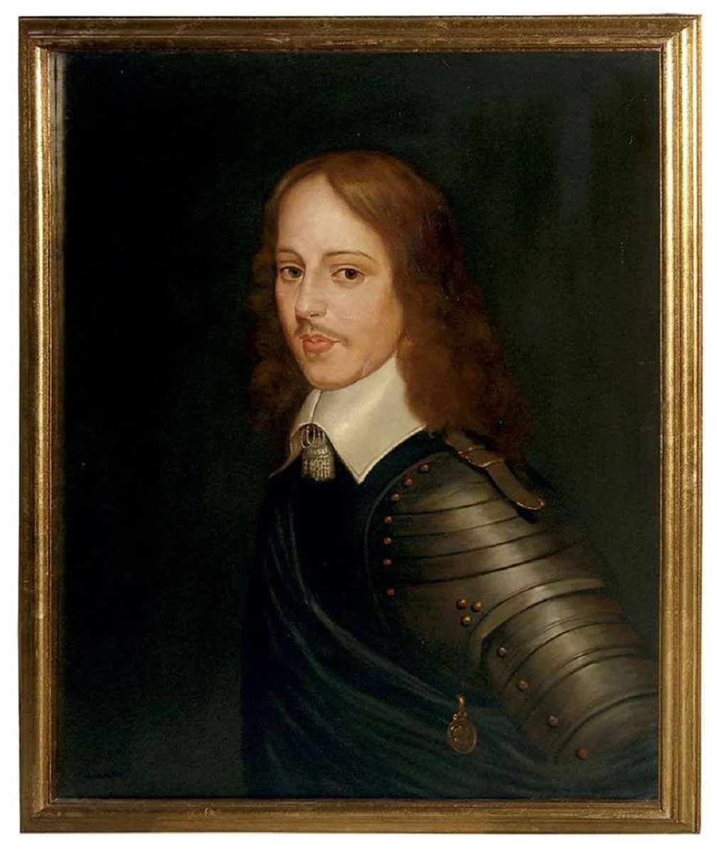 Luxury Baroque oil painting Sir Multicolored / Gold 100 x H. 126 cm - Hand-painted painting in Baroque style - Baroque wall decoration