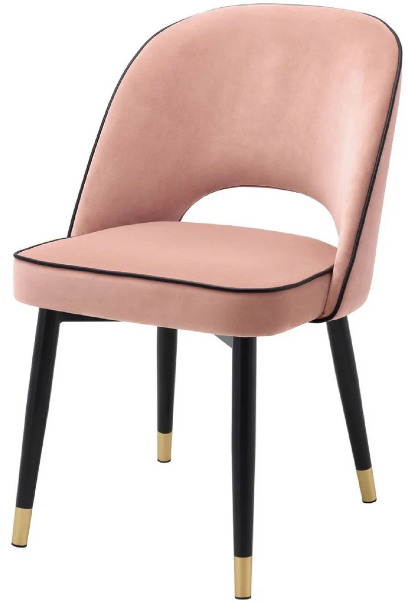 Luxury dining room chair set pink / black / brass 53 x 56 x H. 84 cm - Dining room chairs with elegant velvet fabric - Dining room furniture