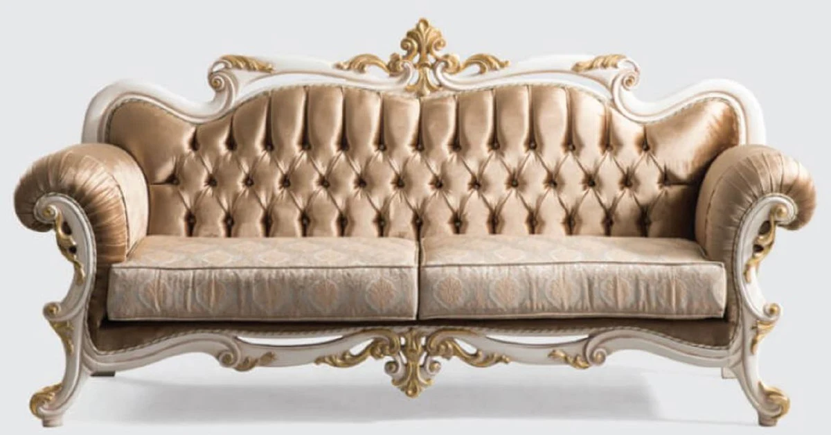 Luxury Baroque Sofa Brown / Silver / White / Gold - Handmade Living Room Sofa with Elegant Pattern - Baroque Living Room Furniture - Noble & Magnificent