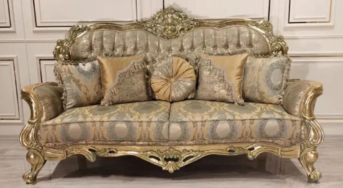 Luxury Baroque Sofa Gold / Green / Gold - Magnificent living room sofa with elegant pattern - Baroque living room furniture