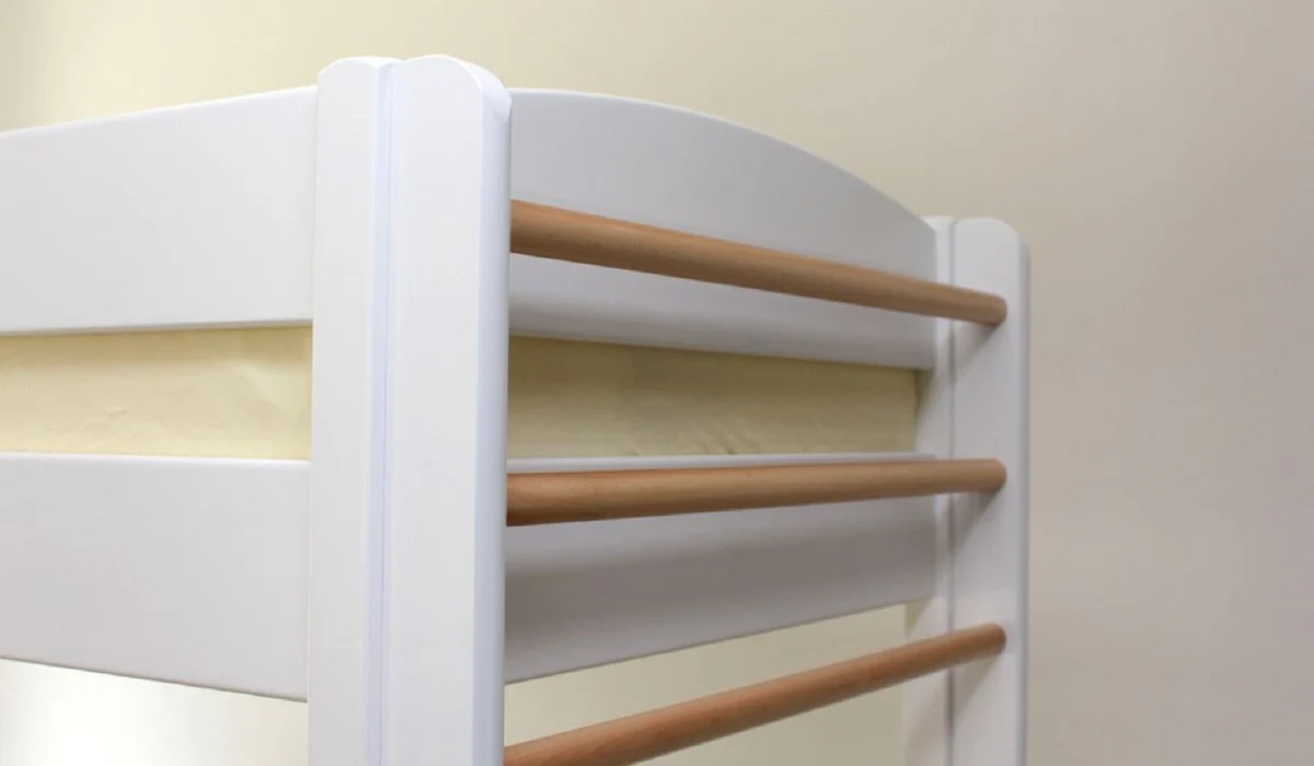 Luxury solid wood children's bunk bed white / natural colors 211 x 98 x H. 185 cm - multifunctional children's bed with ladder and wall bars - children's room furniture