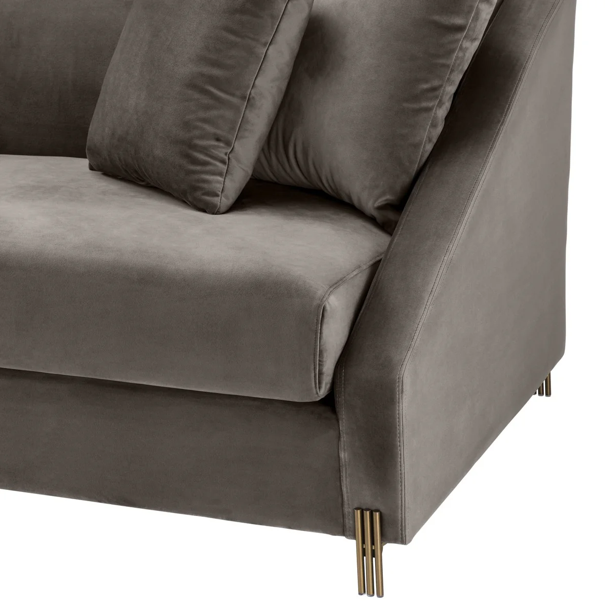 Luxury velvet sofa gray / brass 223 x 94 x H. 73 cm - Living room sofa with 4 cushions - Luxury furniture