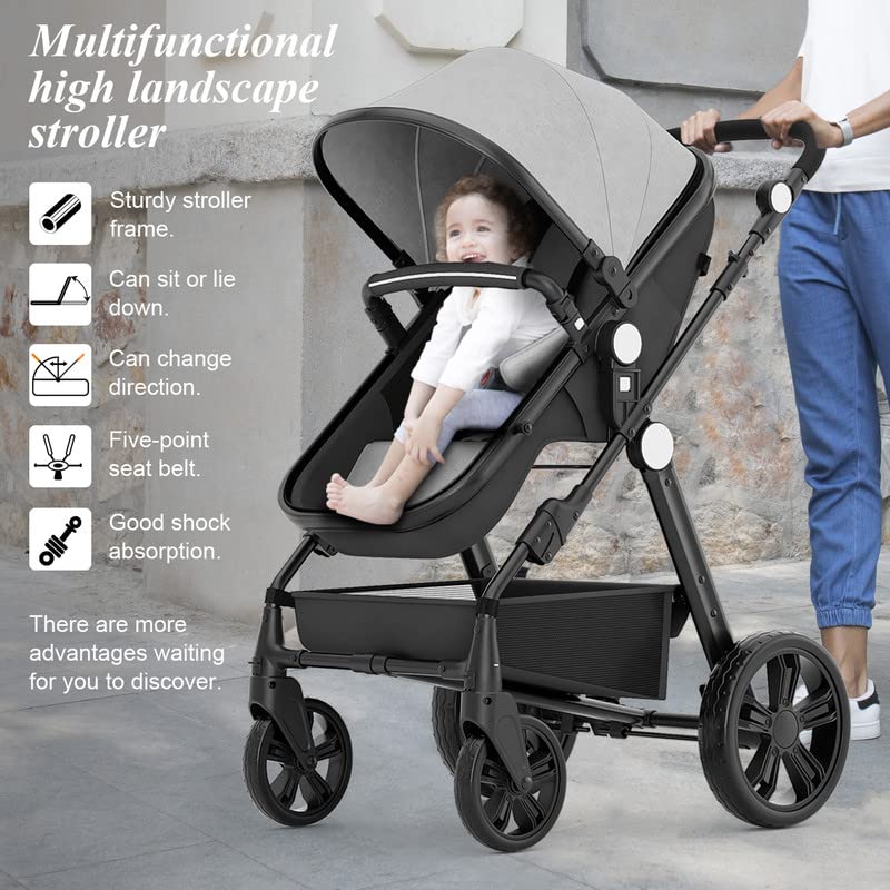 Kinderwagen für Neugeborene, wendbarer Stubenwagen für Kleinkinder, zum luxuriösen Vista-Sitz für Kleinkinder für Jungen und Mädchen, kompakter Einzel-All-Terrain-Kinderwagen, Kinderwagen-Abdeckung, Getränkehalter, Netz …