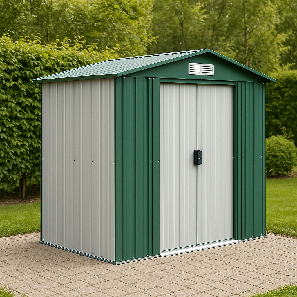 Metallschuppen, Gartenhaus, Grün/Grau, verzinkter Stahl, 210 x 110 x 230 cm