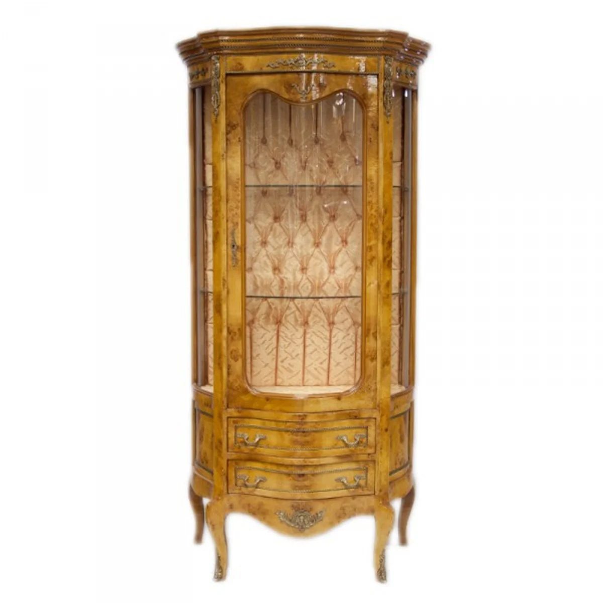 Baroque display cabinet light brown 88 x H. 180 cm - solid wood display cabinet - living room cabinet - baroque furniture