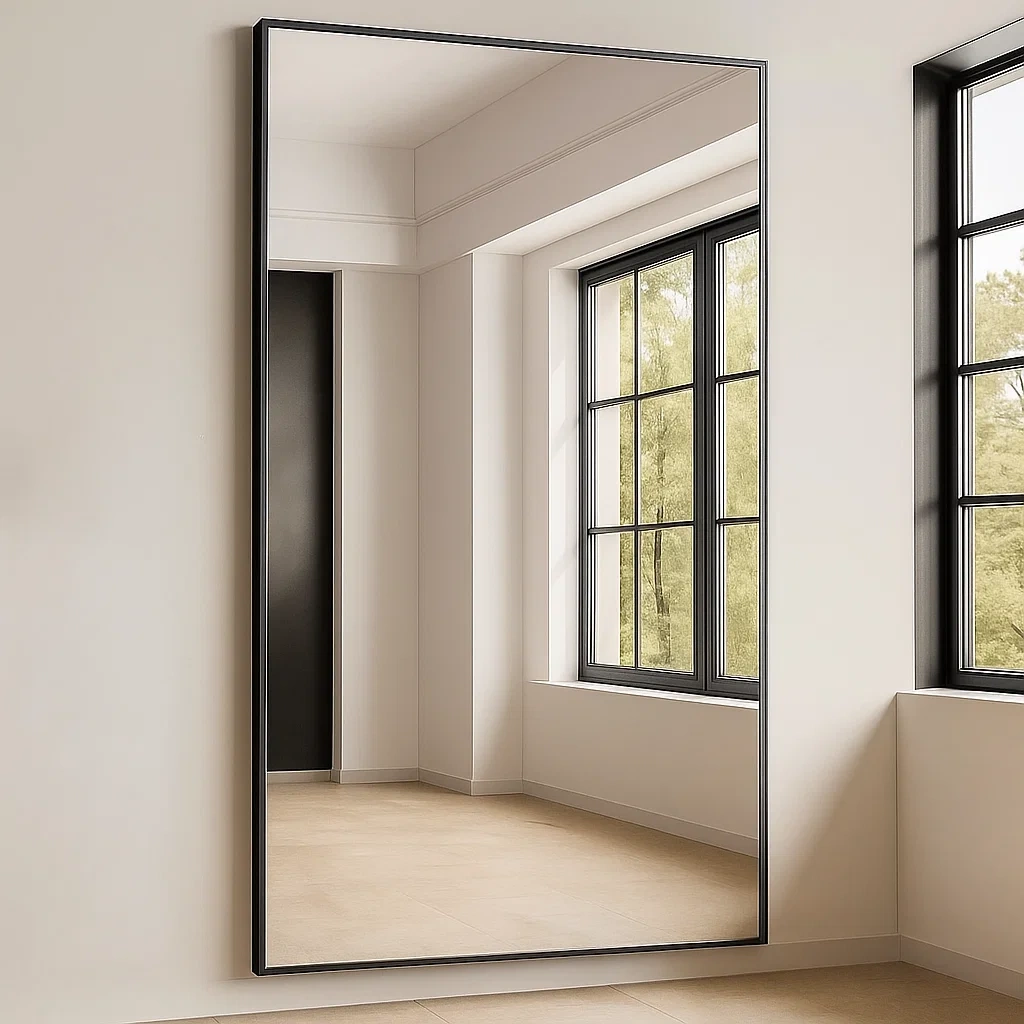 Wandspiegel, schwarz, Metall, geeignet für das Wohnzimmer, 81 x 3 x 180 cm