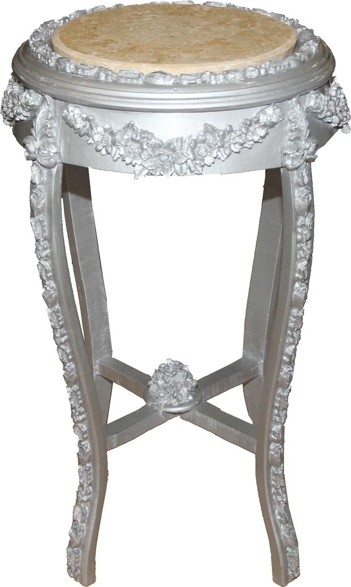 Baroque side table round silver/cream antique look - 72 x 42 cm