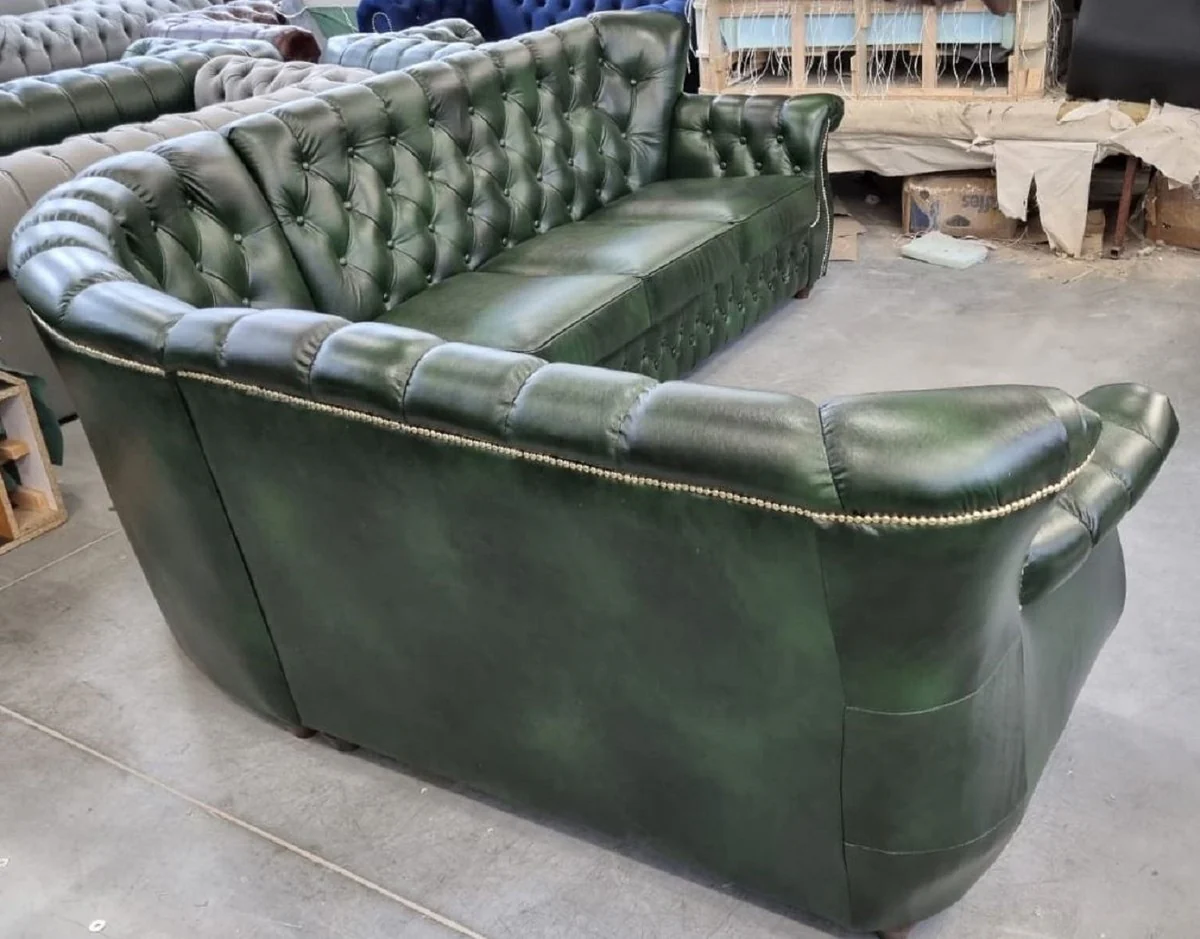 Luxury Chesterfield leather corner sofa vintage green 290 x 240 x H. 80 cm - Real leather living room sofa - Living room furniture - Chesterfield furniture - Luxury furniture - Luxury living room furnishings