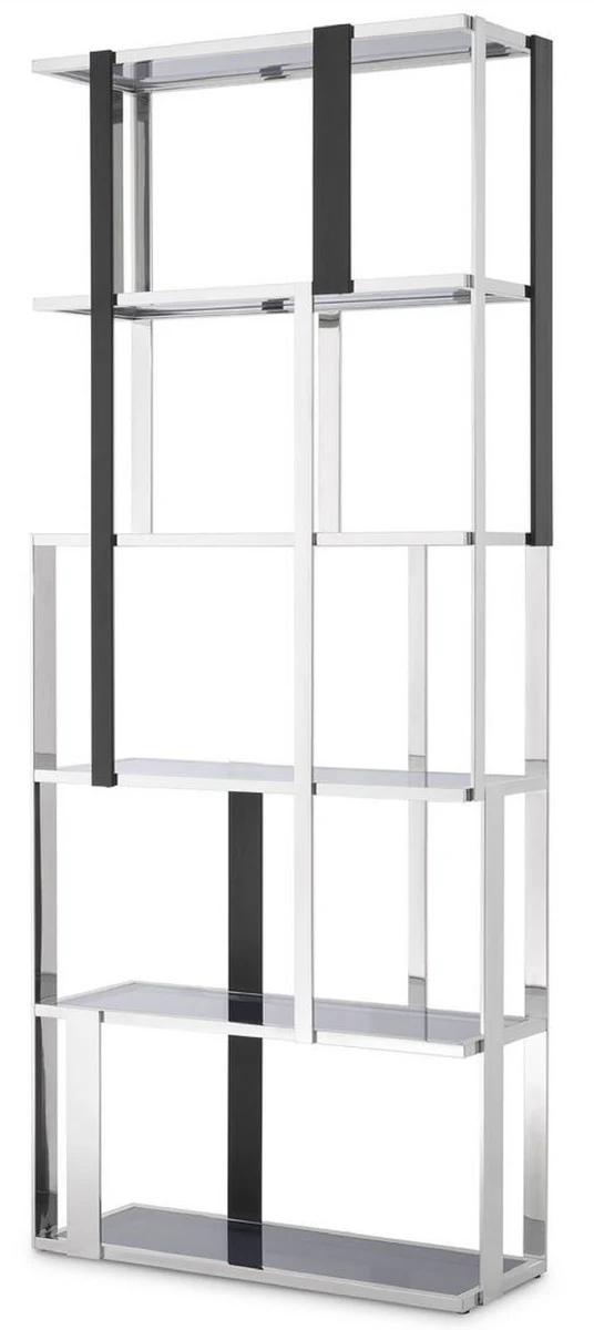 Luxury shelf cabinet silver / black / gray 100 x 37 x H. 240.5 cm - stainless steel cabinet - living room cabinet - office cabinet - luxury furniture