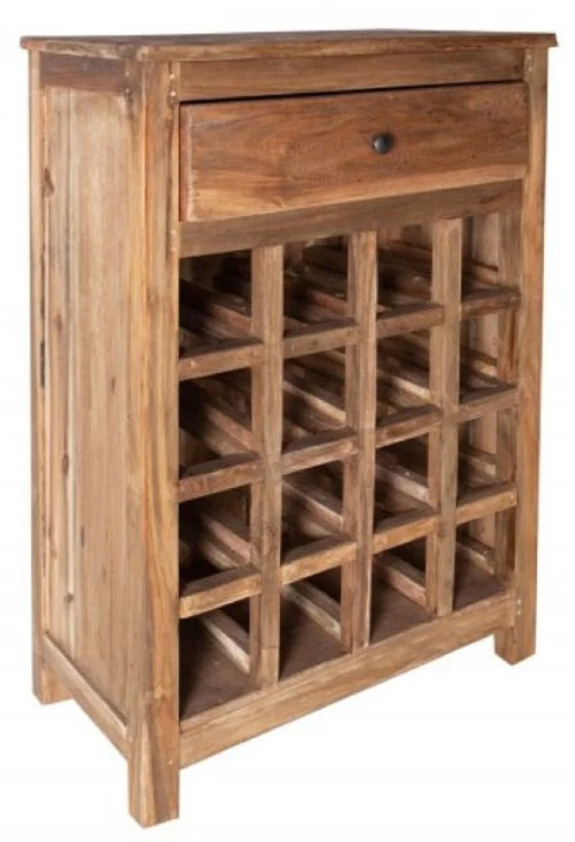 Country house style wine cabinet with drawer and wine bottle shelf natural color 56 x 31 x H. 81 cm - Bar cabinet made of recycled solid wood - Bar furniture - Country house style furniture