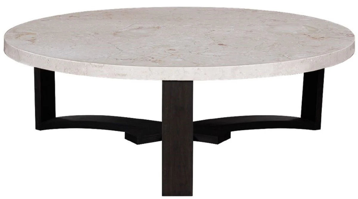 Luxury coffee table cream / dark brown Ø 130 x H. 45 cm - Round living room table with marble top - Living room furniture