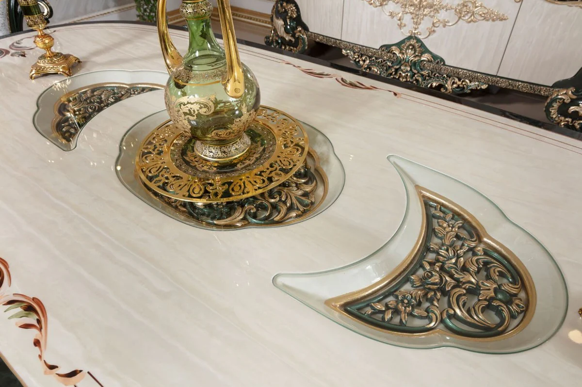 Luxury Baroque Dining Room Set White / Green / Gold - 1 Baroque Dining Table & 6 Baroque Dining Room Chairs - Baroque Dining Room Furniture - Luxury Furniture in Baroque Style - Noble & Magnificent - Luxury Quality