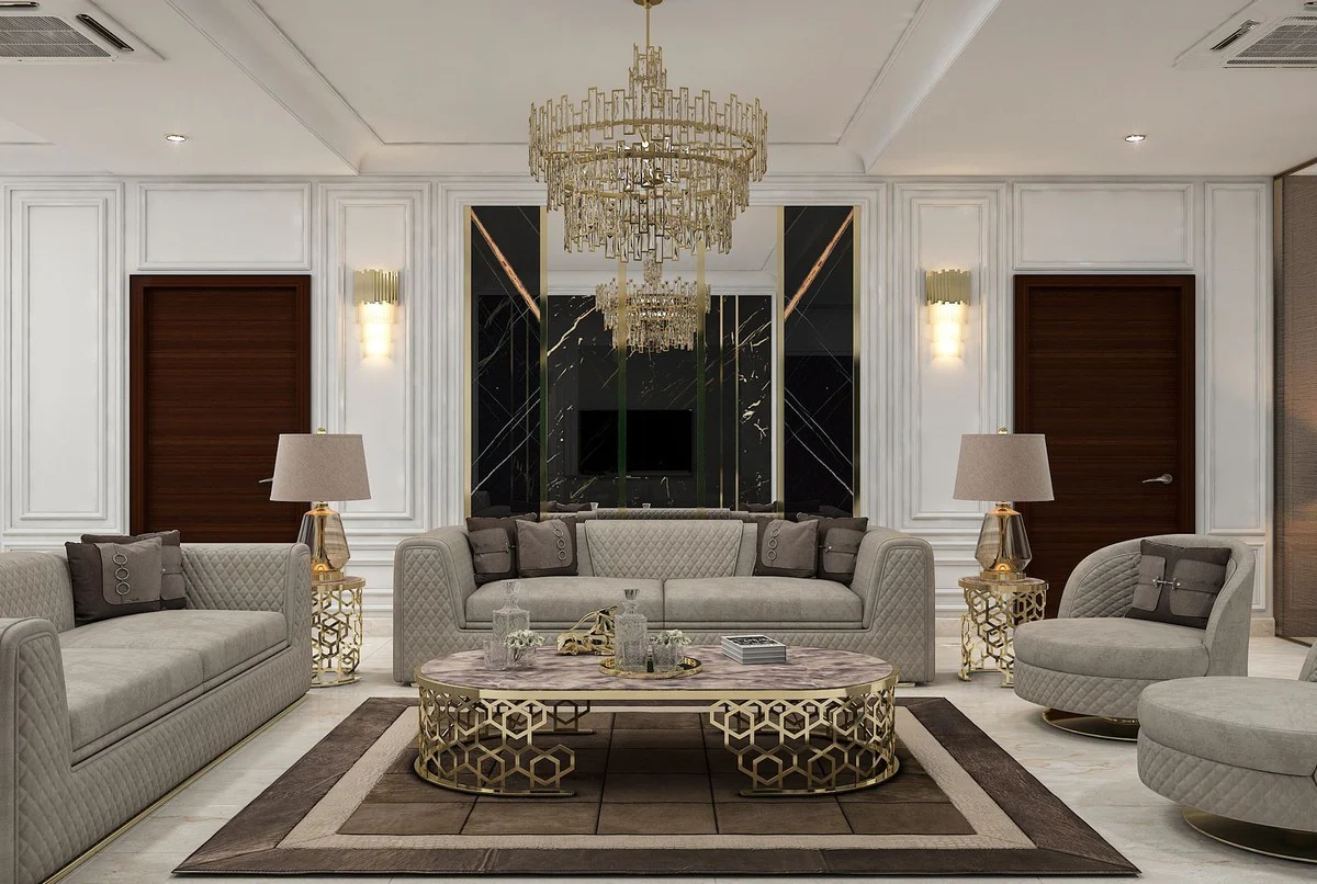 Luxury Living Room & Hotel Sofa Gray / Gold 260 cm