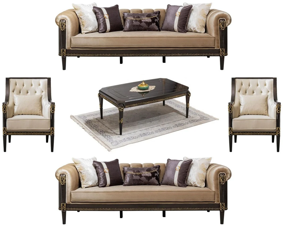 Luxus Barock Wohnzimmer Möbel Set Hellbraun / Creme / Dunkelbraun / Gold