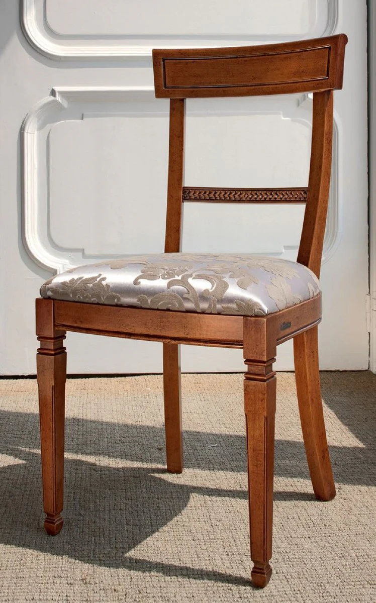 Luxury Biedermeier Dining Room Chair Set Silver / Beige / Brown - Handmade Kitchen Chairs Set of 6 - Biedermeier Dining Room Furniture - Luxury Quality - Made in Italy