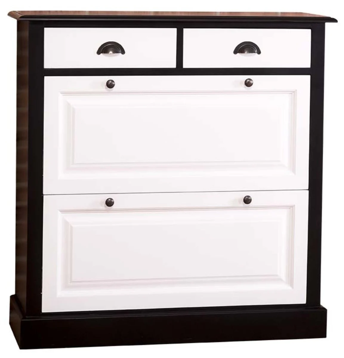 Country house style shoe cabinet black / white 103 x 35 x H. 105 cm - furniture in country house style