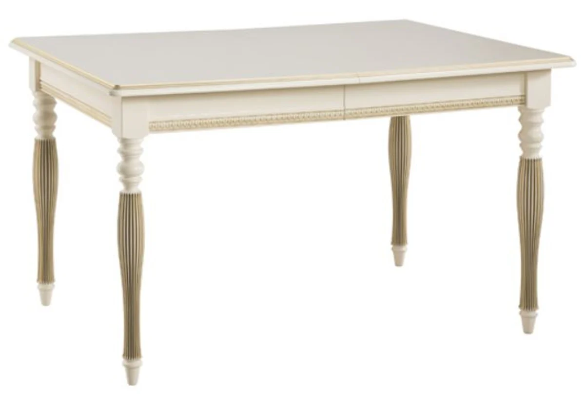 Luxury baroque dining table cream / gold 130-330 x 100 x H. 77.5 cm - extendable kitchen table