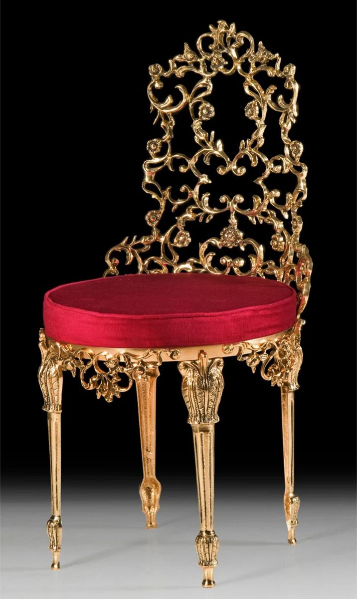 Luxury Baroque Dining Room Chair Bordeaux Red / Gold - Handmade Bronze Chair with Elegant Velvet Fabric - Baroque Furniture - Luxury Dining Room Furniture in Baroque Style