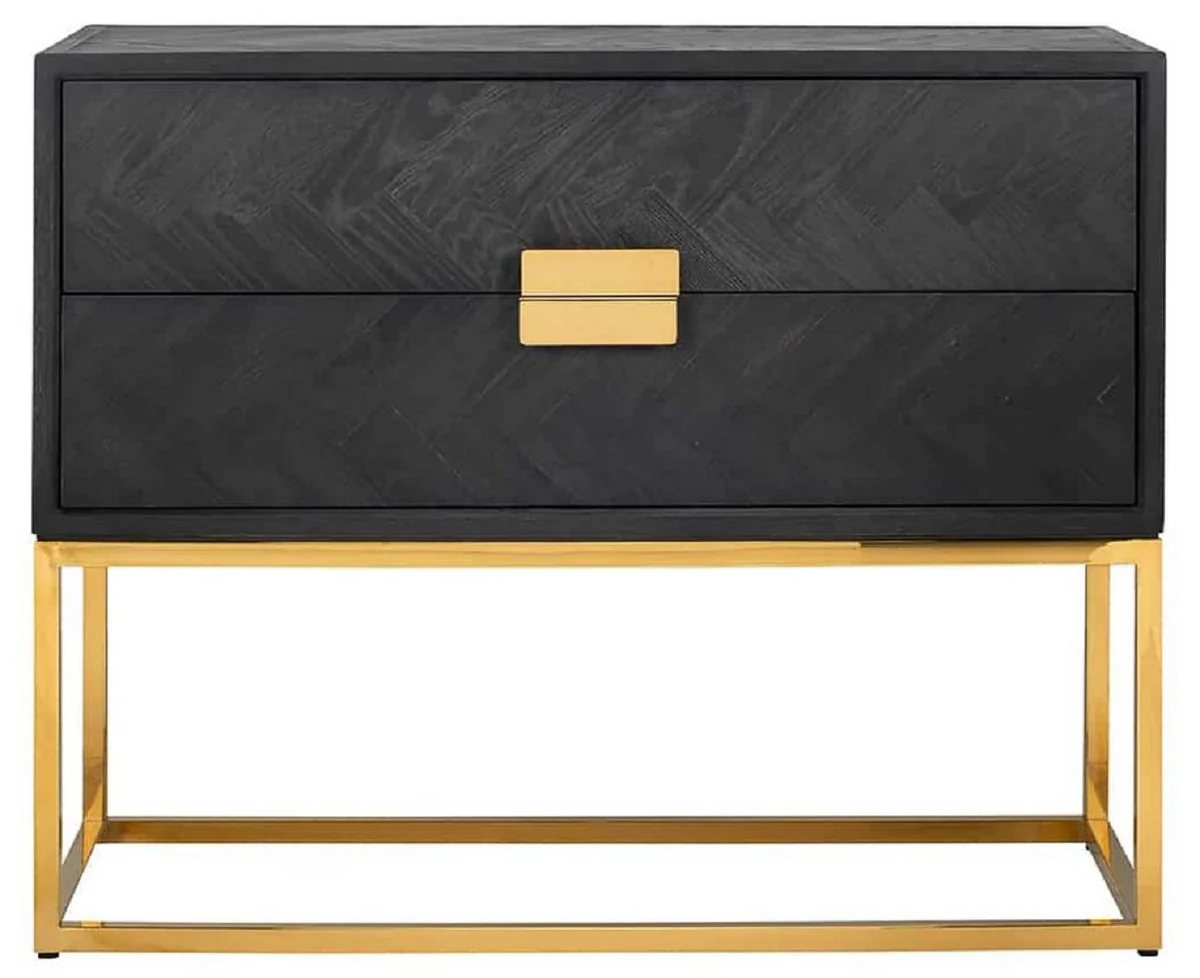 Luxury solid wood chest of drawers with 2 drawers black / gold 108 x 45 x H. 87 cm - Living room furniture - Hotel furniture - Luxury collection