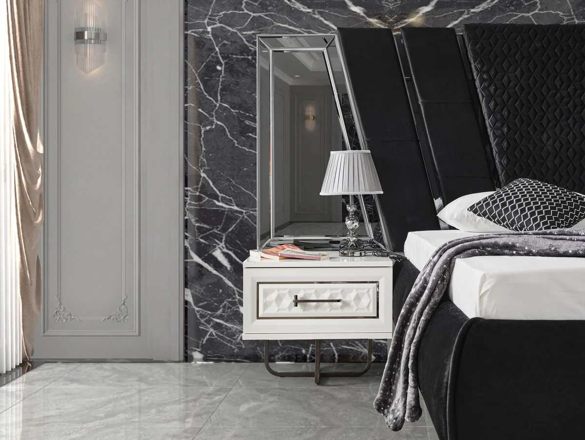 Luxury Art Deco Bedroom Set Black / White / Bronze - 1 Double Bed with Headboard & 2 Nightstands - Art Deco Bedroom Furniture - Luxury Bedroom Furniture - Luxury Furnishings