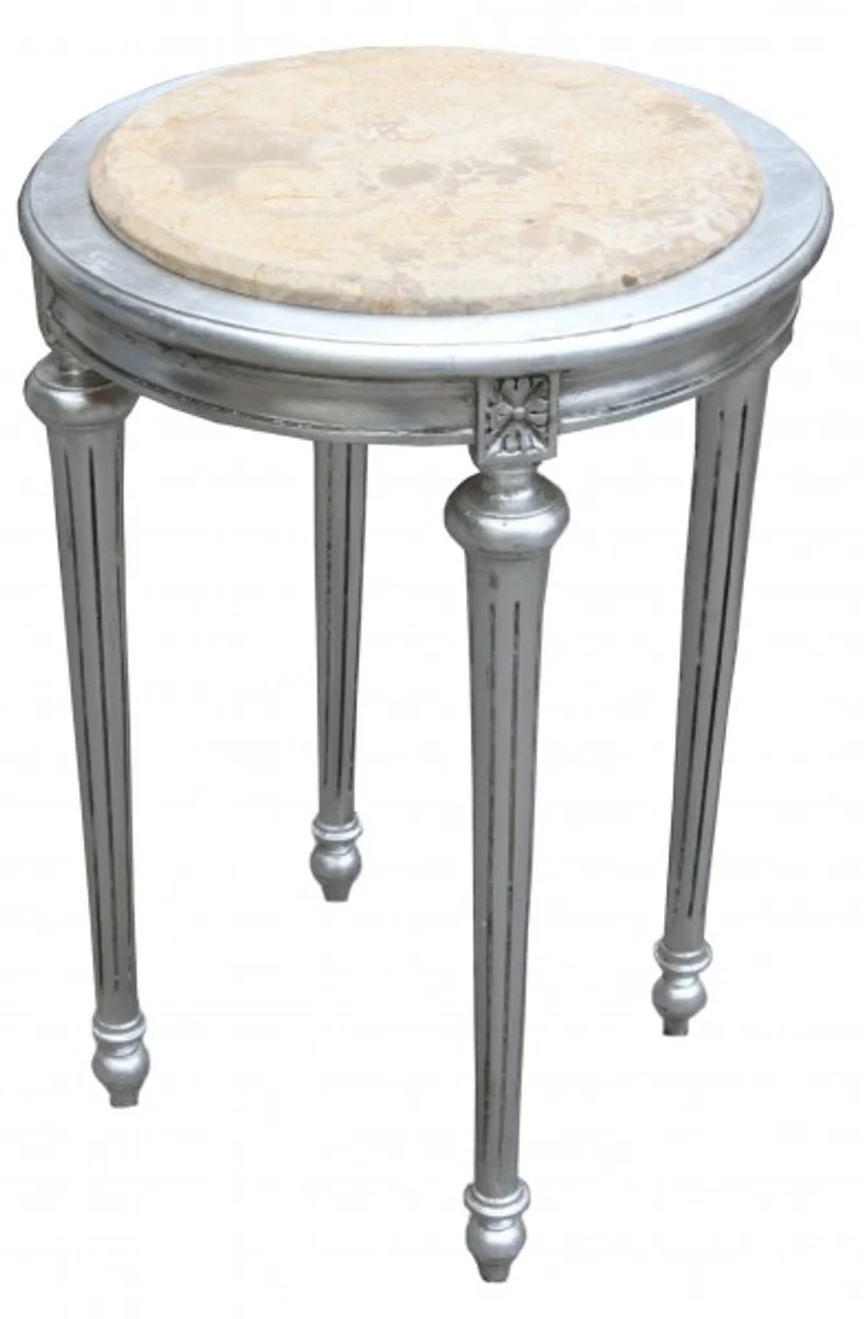 Baroque side table round silver/cream marble top ModY22 72 x 49 cm antique style