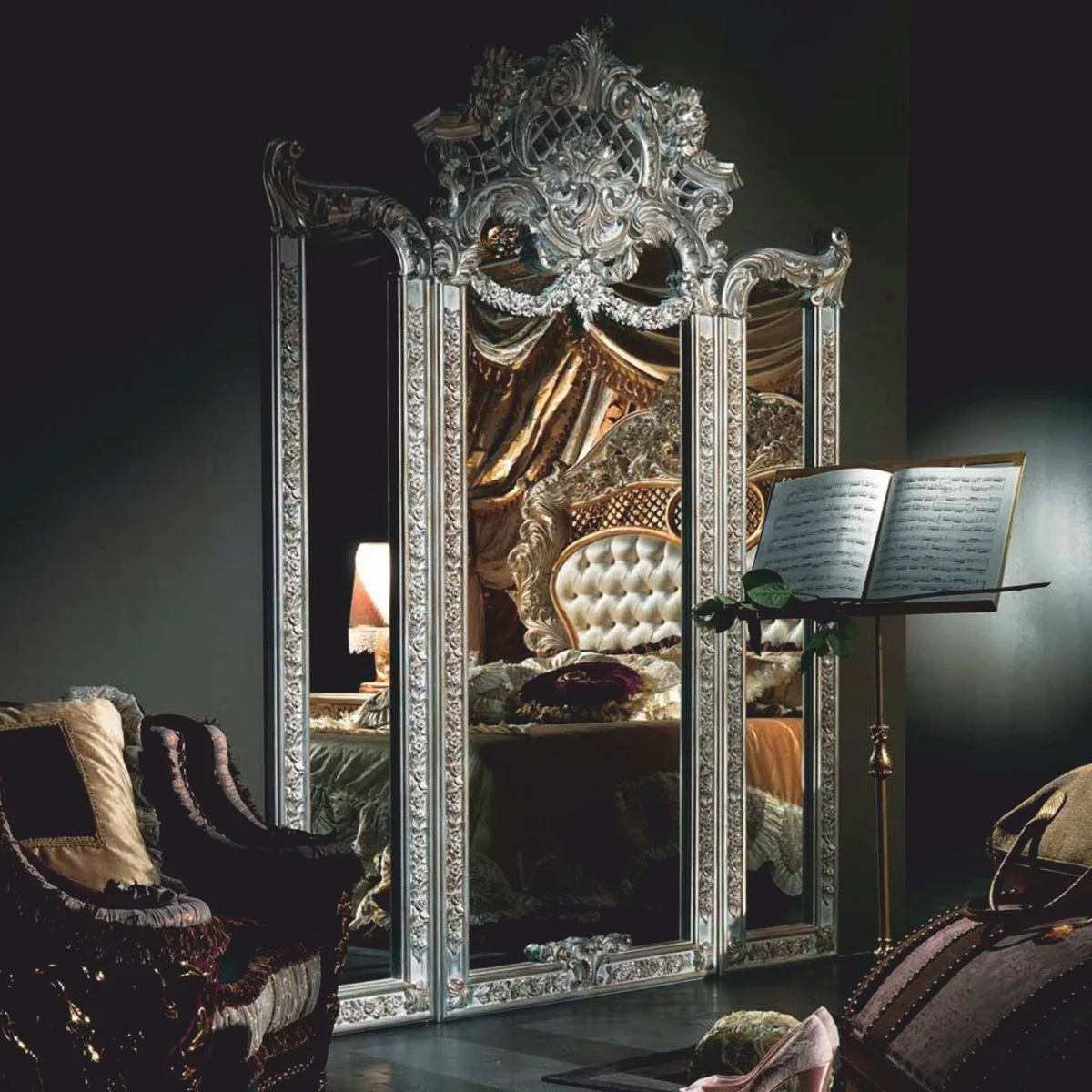 Luxus Barock Standspiegel Silber 230 x H. 260 cm - Made in Italy