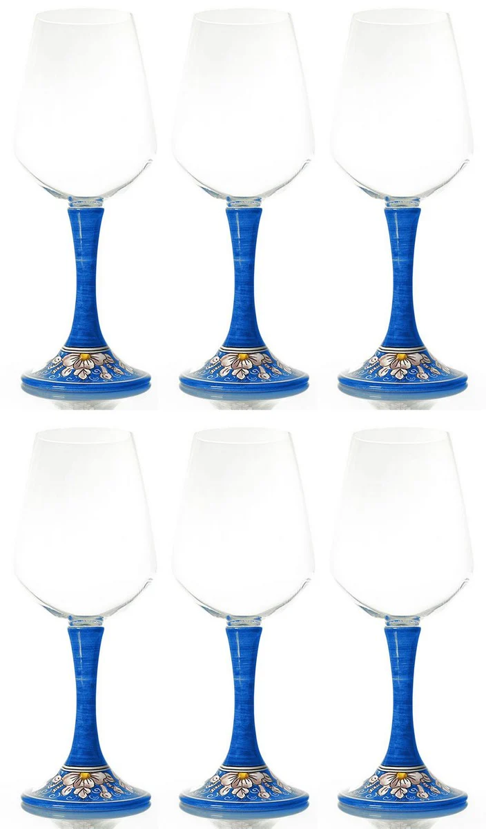 Luxury wine glass set of 6 blue / multicolored H. 23.5 cm - Handmade & hand-painted wine glasses - Hotel & Restaurant Accessories - Luxury quality - Made in Italy