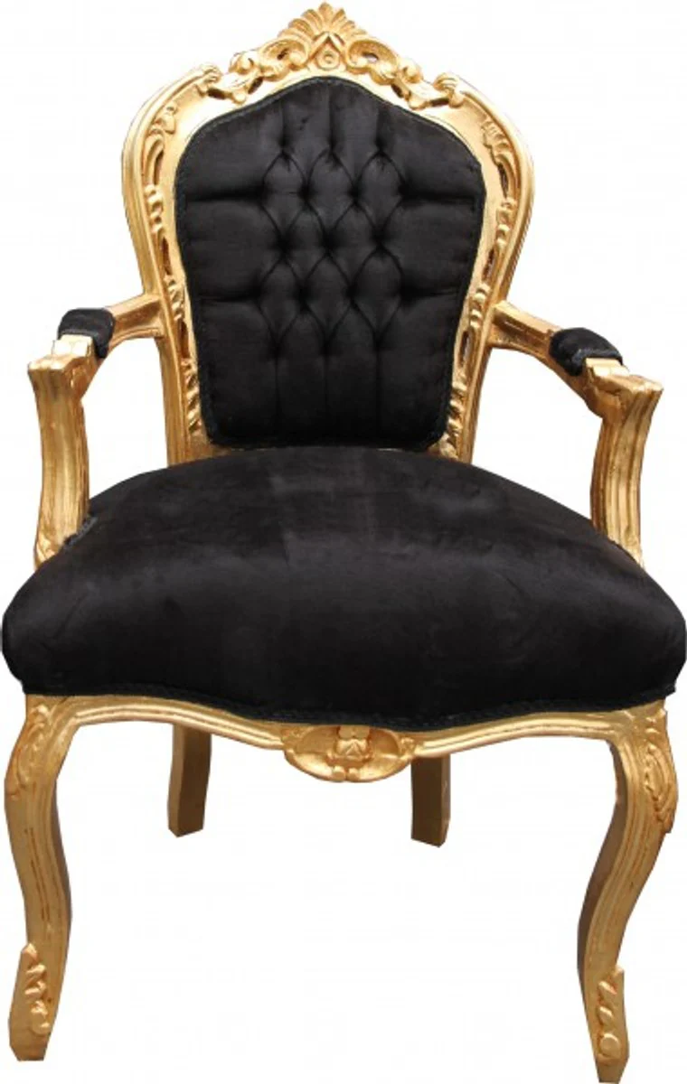 Baroque dining chair black / gold with armrests Mod2 antique style