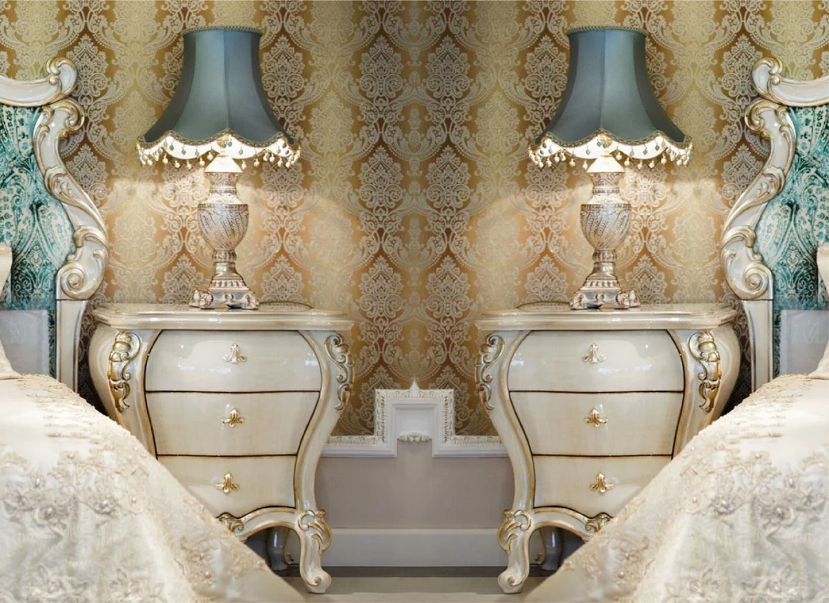 Luxury baroque night dresser set cream / gold 60 x 55 x H. 68 cm - Magnificent solid wood bedside tables - Baroque bedroom furniture