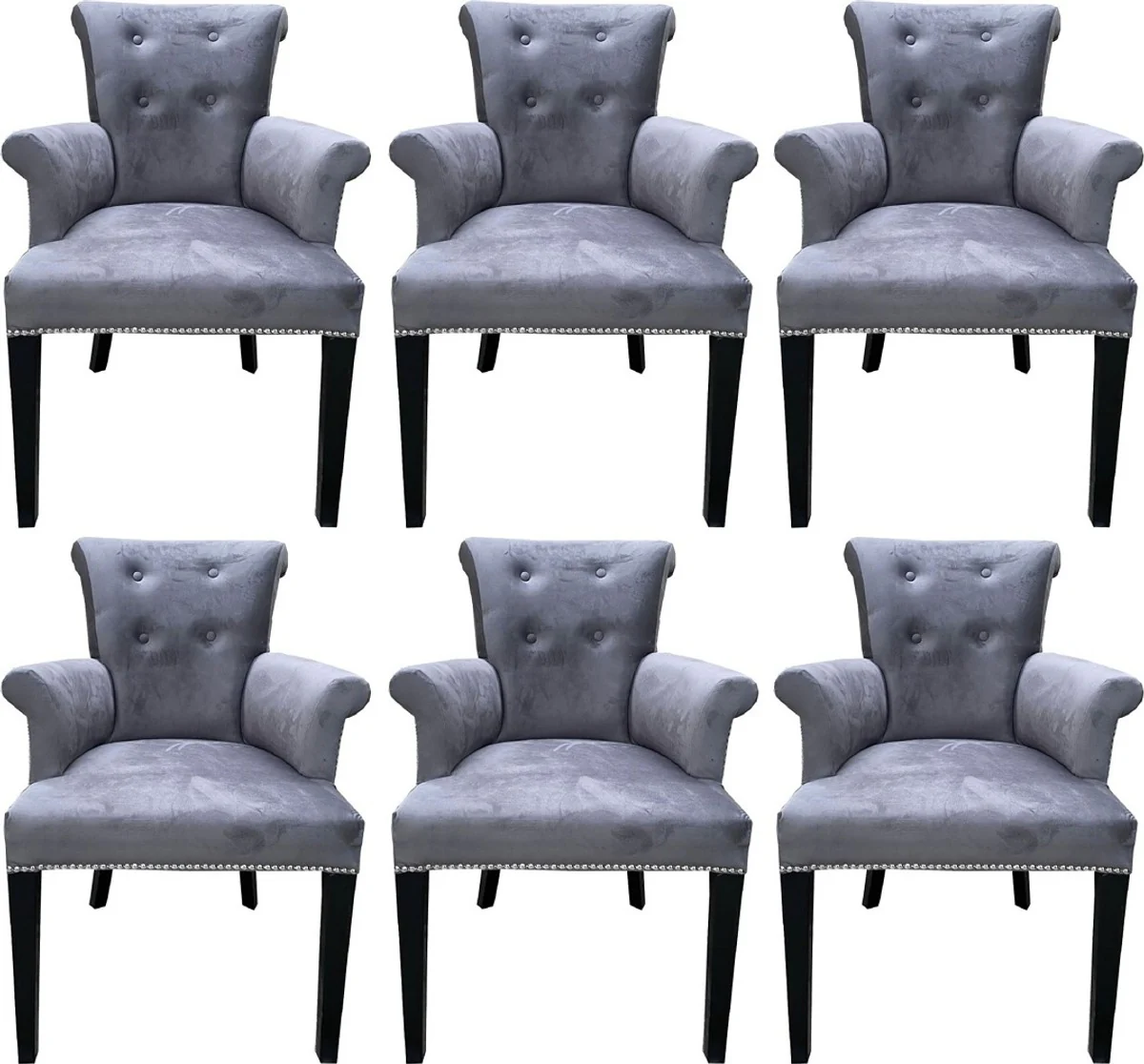Luxury dining room chair set of 6 gray / black - solid wood kitchen chairs with armrests and elegant velvet fabric - luxury dining room & restaurant furniture
