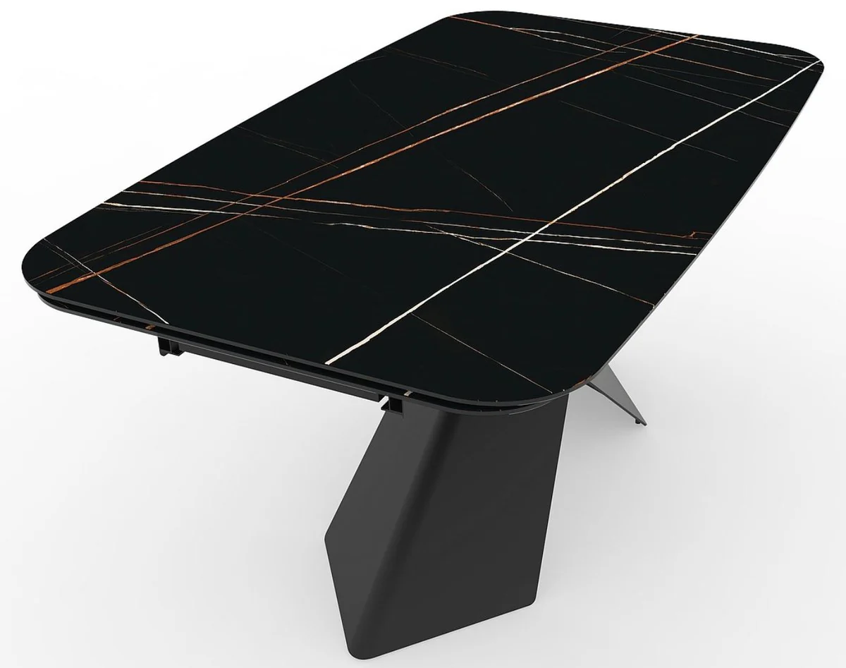 Luxury dining table with tempered glass ceramic table top black / matt black 160-240 x 95 x H. 76 cm - Extendable kitchen table - Dining room furniture - Luxury furniture