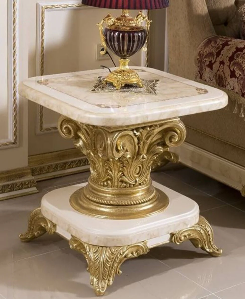 Luxury baroque side table white / beige / gold - magnificent solid wood table in baroque style - baroque living room furniture - noble and magnificent