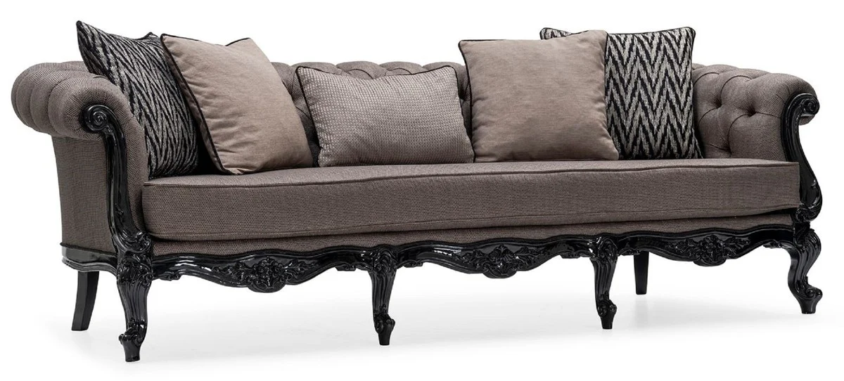 Luxury Baroque Living Room Sofa Gray / Black - Handmade Baroque Style Sofa with Decorative Pillows - Luxury Living Room Furniture in Baroque Style - Baroque Furniture - Noble & Magnificent