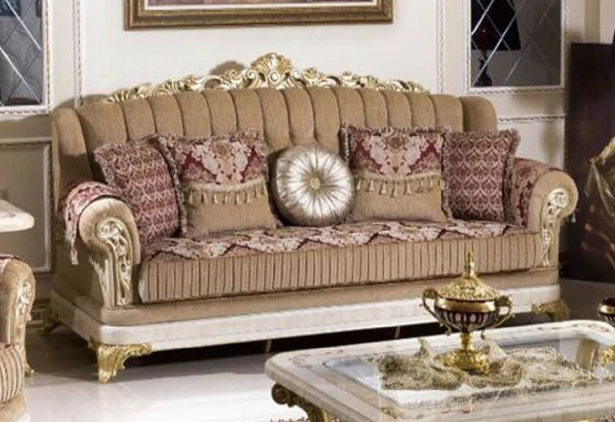 Luxury baroque sofa brown / burgundy red / white / gold - magnificent living room sofa with an elegant pattern - luxury living room furniture in baroque style - baroque furniture - baroque furnishings