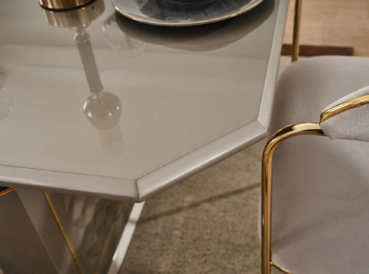 Luxury Art Deco Dining Room Set Gray / Gold - 1 Extendable Dining Table & 4 Chairs