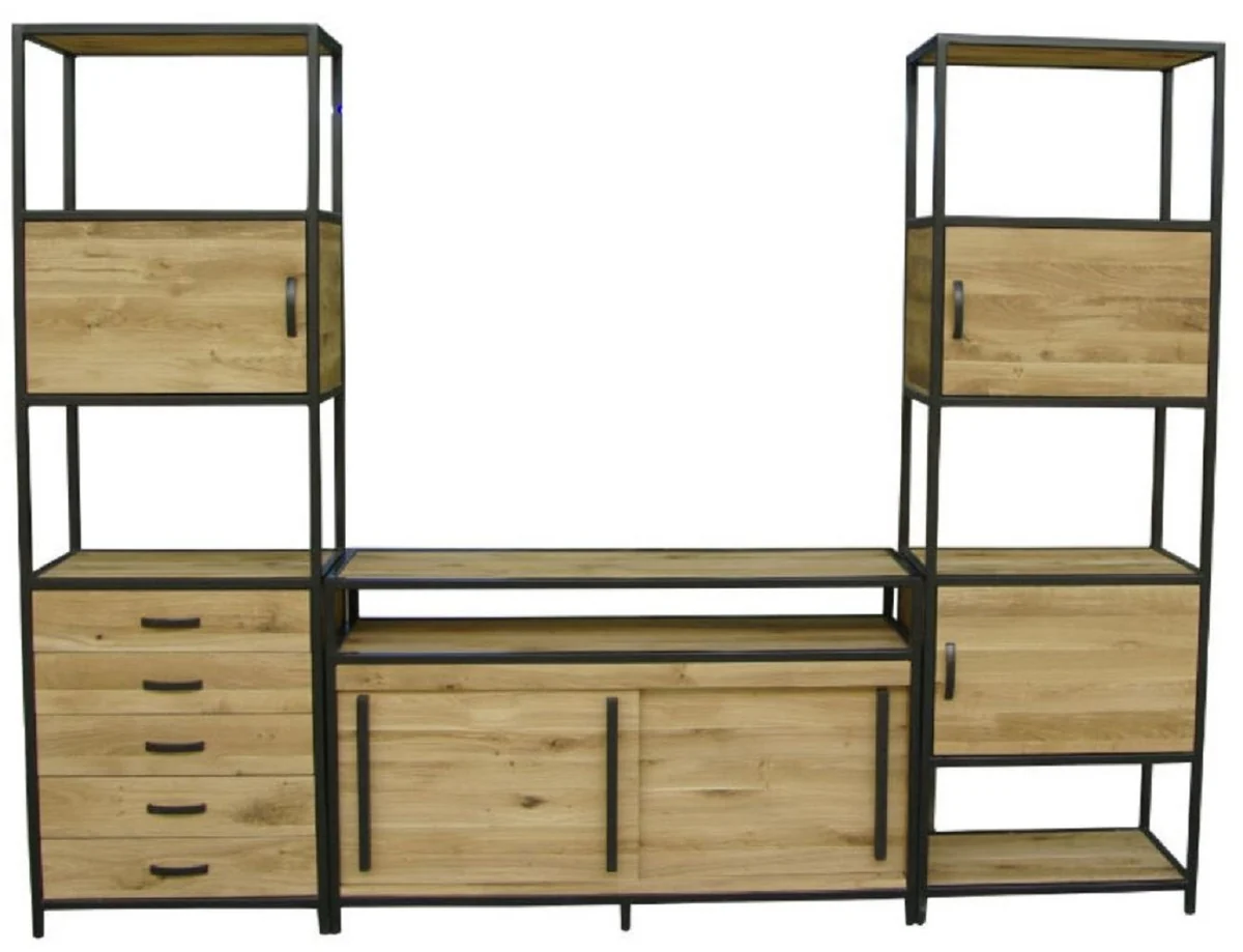 Luxury TV cabinet natural colors / black 300 x 45 x H. 212.5 cm - 3-part living room cabinet - living room furniture - luxury furniture