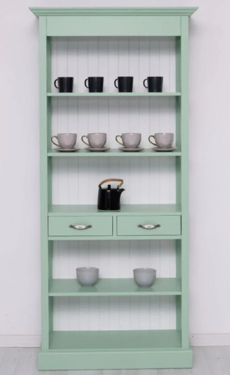 Country house style cabinet mint green / white 91 x 39 x H. 197 cm - Country house style dining room cabinet - Solid wood furniture - Country house style shabby chic furniture