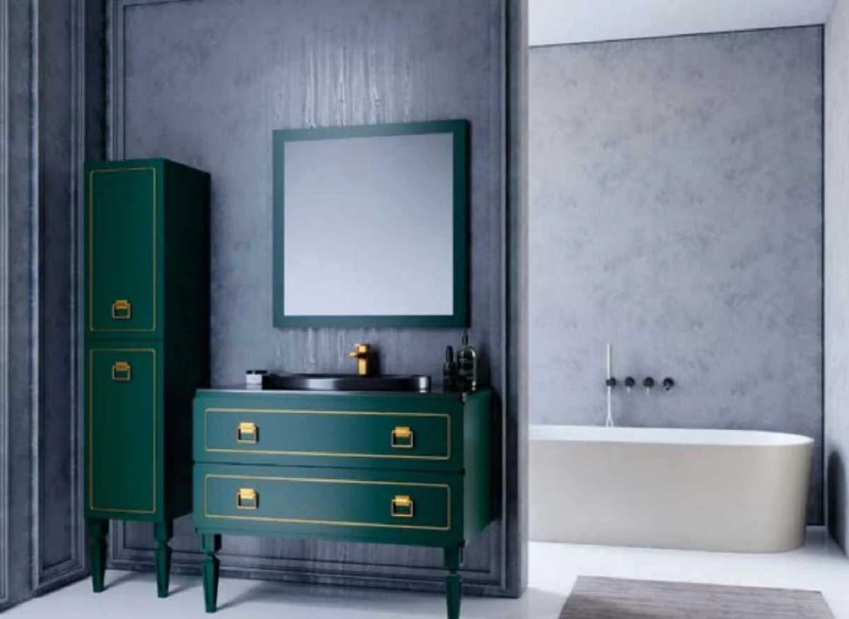 Luxury Baroque bathroom set green / black / gold - 1 Baroque washbasin with oval ceramic washbasin & 1 Baroque LED wall mirror & 1 Baroque shelf cabinet - Baroque bathroom furniture