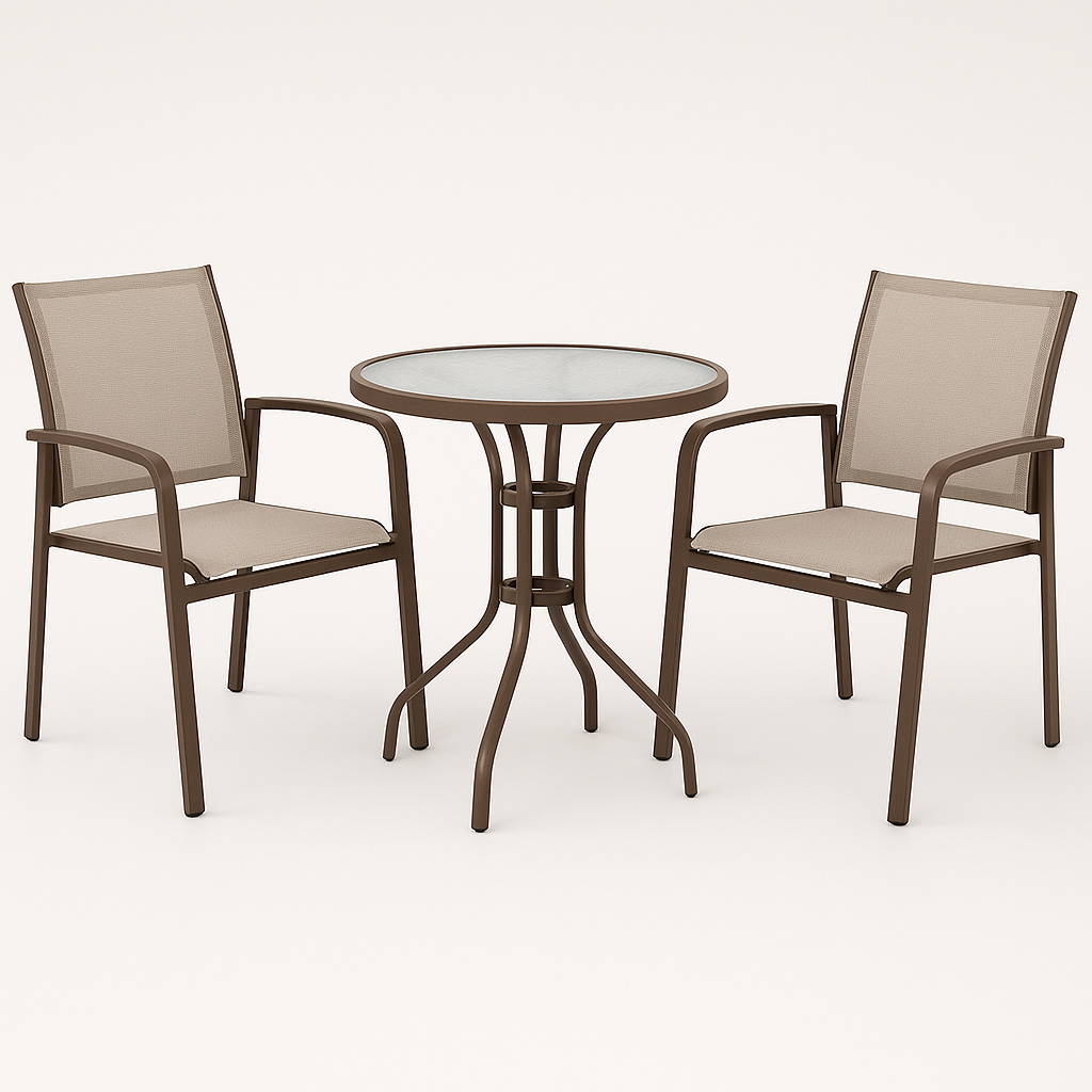 2-Sitzer-Gartenmöbelset, braunes Aluminium, für den Außenbereich