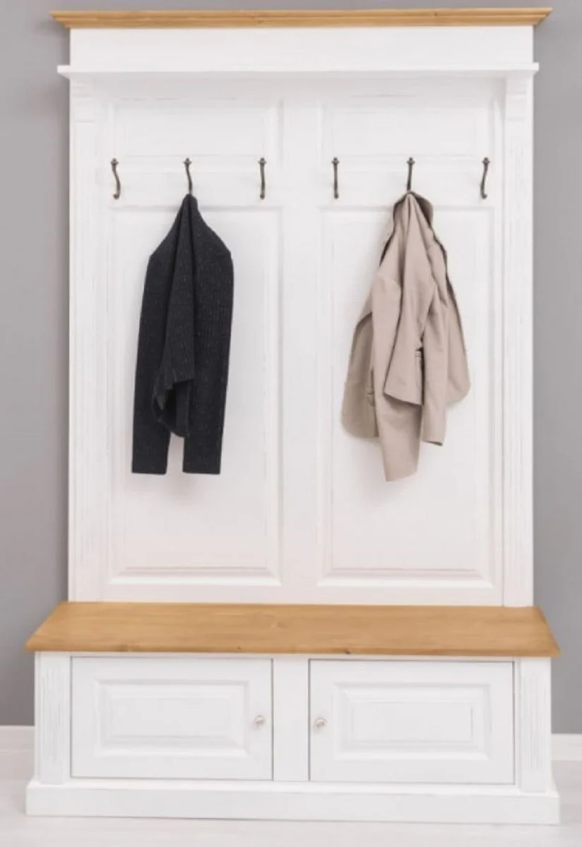 Country house style solid wood wardrobe white / natural colors 140 x 41 x H. 210 cm - wall wardrobe - hallway cabinet - hallway furniture - wardrobe furniture - country house style furniture