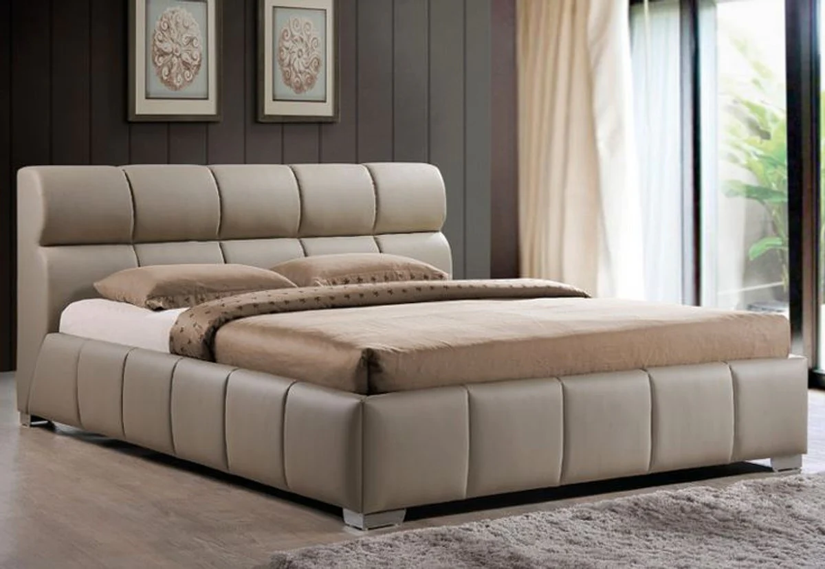 Luxury double bed Cappucciono 176 x 237 x H. 93 cm - solid wood bed with faux leather - bedroom furniture