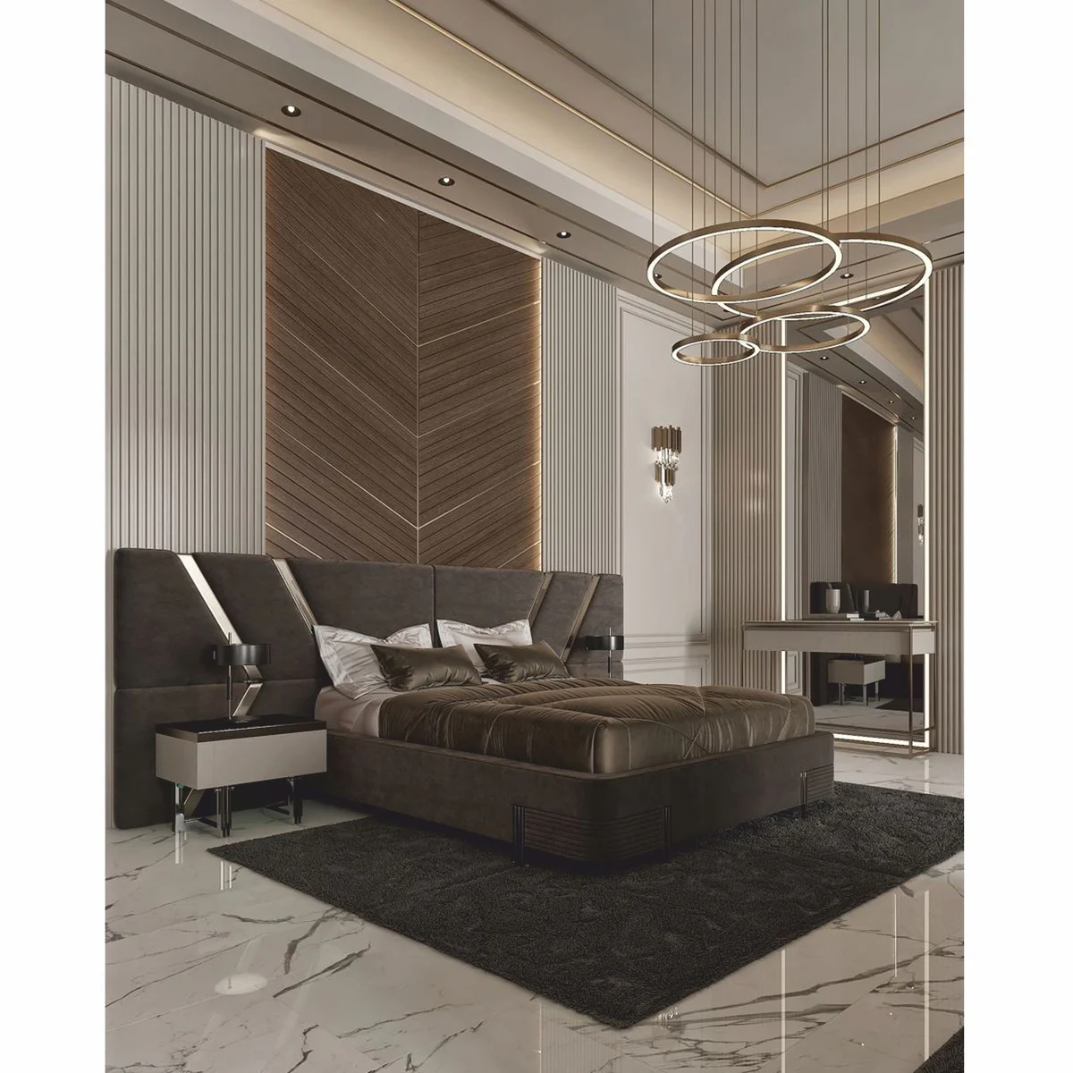 Luxury Double Bed Black / Silver - Hotel & Bedroom Furniture